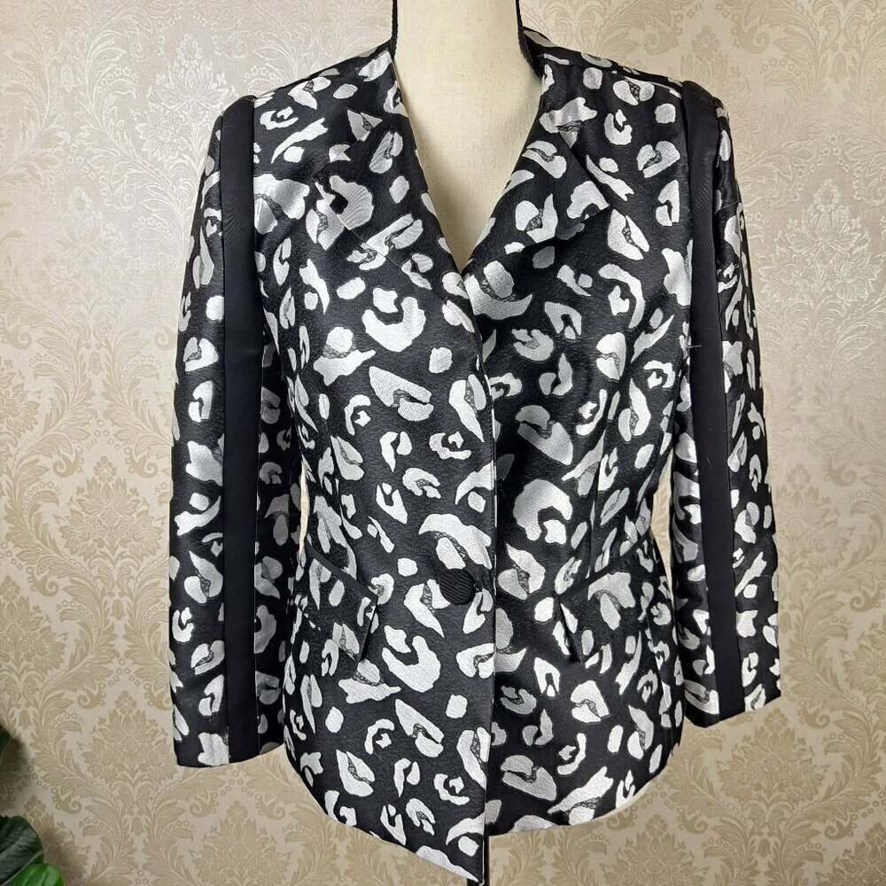 Rachel Zoe Size 10 Cynthia Black and Silver Animal Print Blazer 1 Button